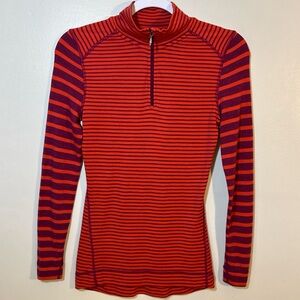 Smartwool 1/4 Zip Pullover Sz Small Merino Wool Base Layer Red Purple Striped